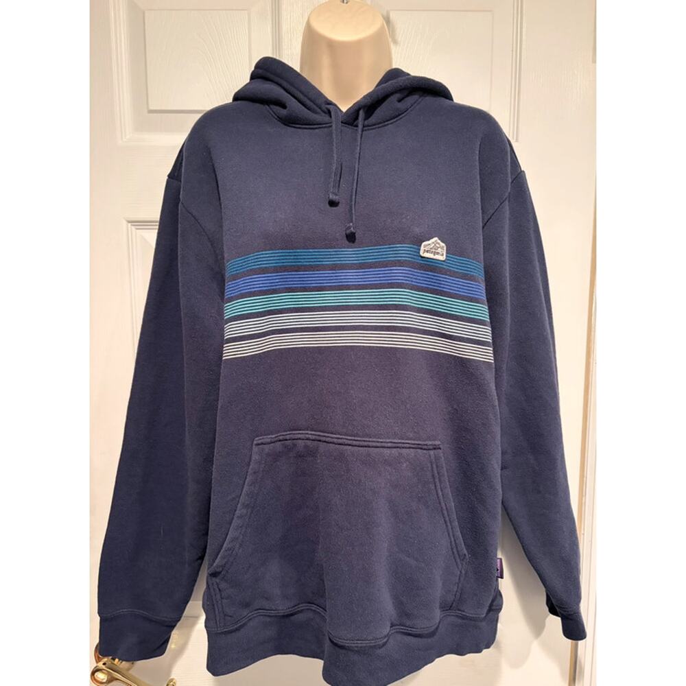 Patagonia Uprisal Pullover Hoodie Sweatshirt Mens Sz L Navy Blue Stripe Ridge